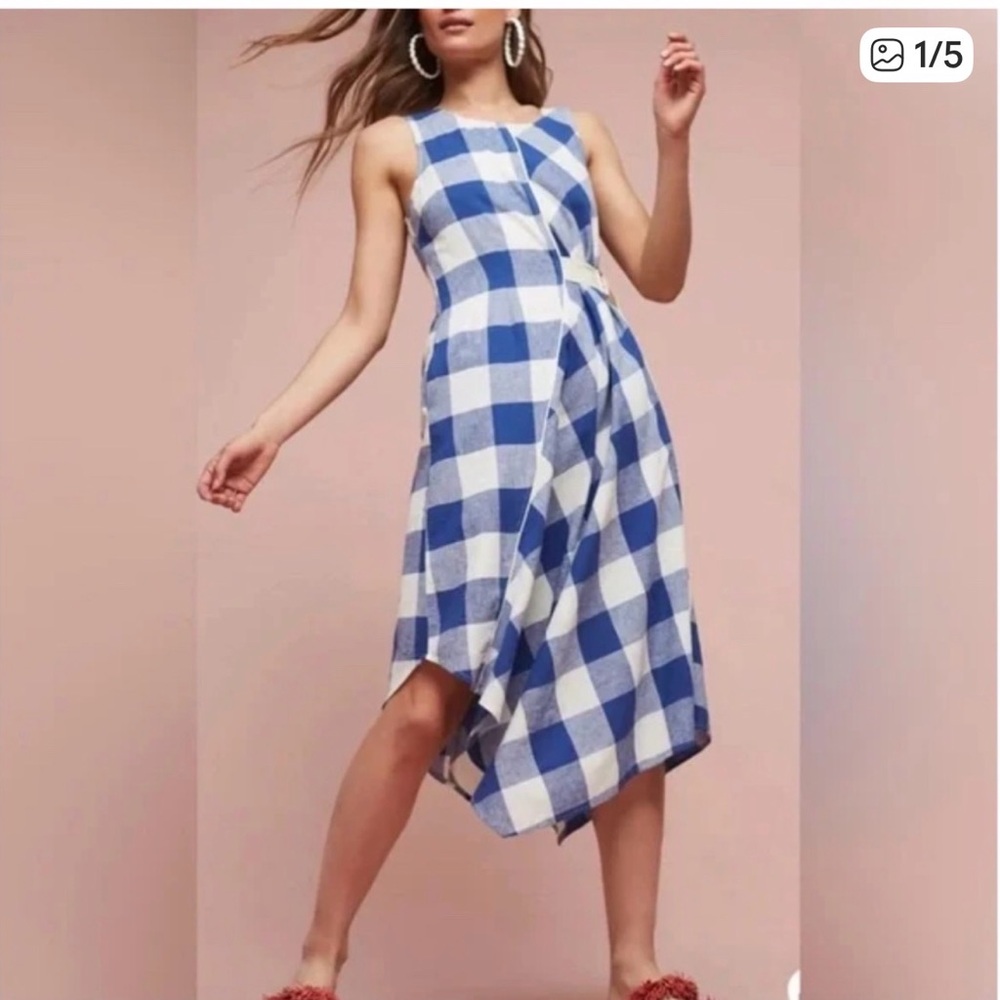 Maeve Anthropologie Asymmetrical Blue and White Dress